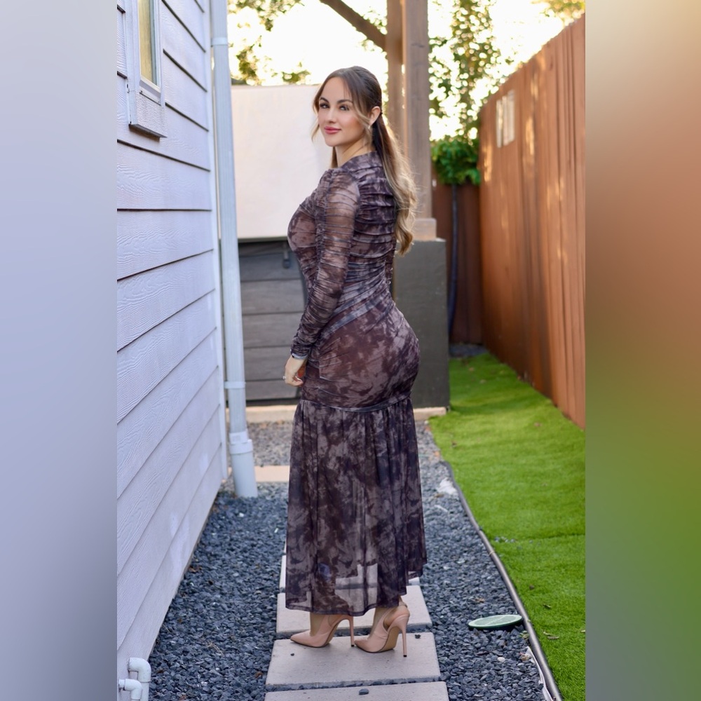SHEIN Elegant Long Sleeve Patterned Dress